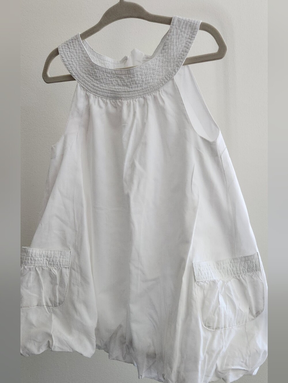 Kids White Sleeveless Dress with Pocket Detail